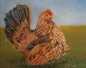 8x8 reproduction print of mama hen & baby chick - Picture 1 of 1