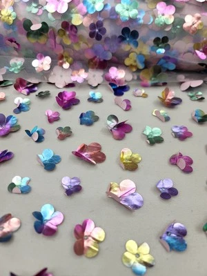 Lace Multicolor Embroidery 3d Metallic Flowers Fabric By The Yard White Mesh  - Image 1 of 4