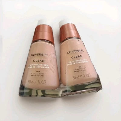 2~Covergirl Clean Liquid Foundation Sealed 1 oz Each 140 Natural Beige Retired - Image 1 of 2