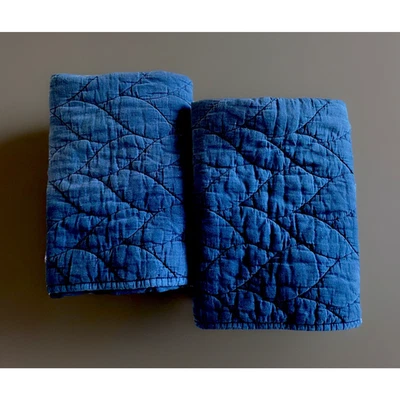 Pair West Elm Euro Sham Quilted Brushed Denim Blue Cotton 26"squ. Envelope Back - Image 1 of 4