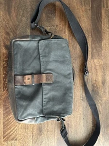 NutSac Satchel Messenger Bag 13 Black Waxed Canvas Brown Leather - Picture 1 of 8