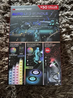 Monster Auto PAQUETE DE LUCES LED VALOR $50 JUEGO COMPLETO DE LUCES AMBIENTALES - NUEVO Foto 1 de 2