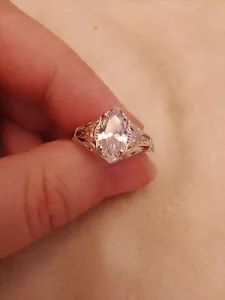 Beautiful Silver 925 Metal Ring With Piercing And Marquise Cz.1.6ct UK L+1/2 - Picture 1 of 5