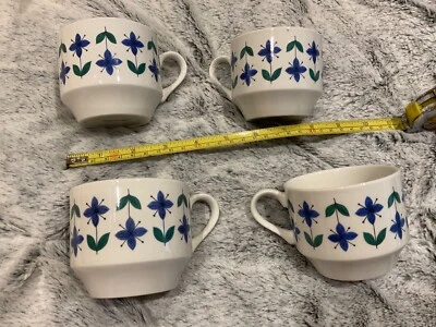 Midwinter Roselle Cups  x 4 1960s Vintage Coffee Tea 150ml Blue & Green - Image 1 of 4