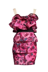 LANVIN H&M RARE PINK ROSE SILK TIER RUFFLE PARTY DRESS UK 14 EU 40 MEDIUM BNWT - Picture 1 of 14