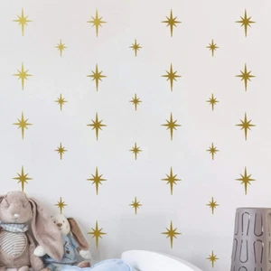 Gold Star Wall Decals Stickers for Adult Bedroom Girls Kids Room Decor,Gold Retr - Picture 1 of 12