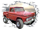 1966 Red Chevy Pickup Truck 4X4 Custom Hot Rod Sun Set T-shirt 66 Muscle Car Koszulka