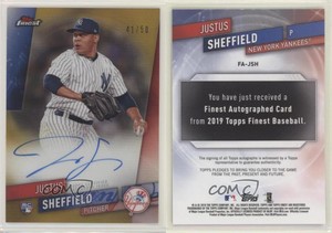 2019 Topps Finest Gold Refractor /50 Justus Sheffield #FA-JSH Rookie Auto RC
