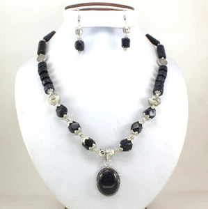 Pendant Necklace Earrings Natural Sunstone Gemstone Beaded Handmade Jewelry - Picture 1 of 4