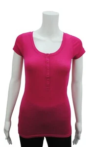 Camiseta para mujer Top Larga Mangas Cortas Botones Acostillada Algodón Talla 6 a 18 Cereza PC - Imagen 1 de 6