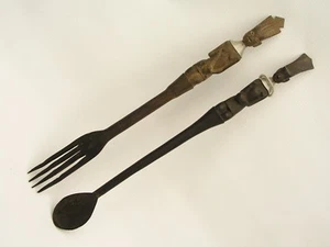 Vintage geschnitzte afrikanische Gabel & Löffel - Bild 1 von 4