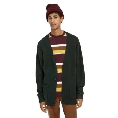 Suéter cárdigan tejido suave relajado Scotch & Soda para hombre talla pequeña verde oscuro Foto 1 de 4