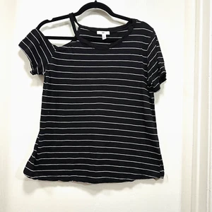 BP Women T-shirt Striped Black White Made USA Cotton Modal size S - Picture 1 of 8