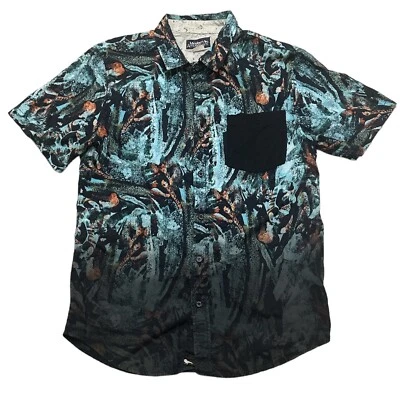 Camisa Masculina Moderna Amusement Verde Laranja Preta Bolso Casual Botão para Cima Tamanho M - Imagem 1 de 4