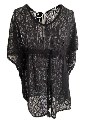 Primark Women Lace Tunic Top Size XS (6-8) Black V Neck Short Sleeved Beach Wear - Image 1 of 4