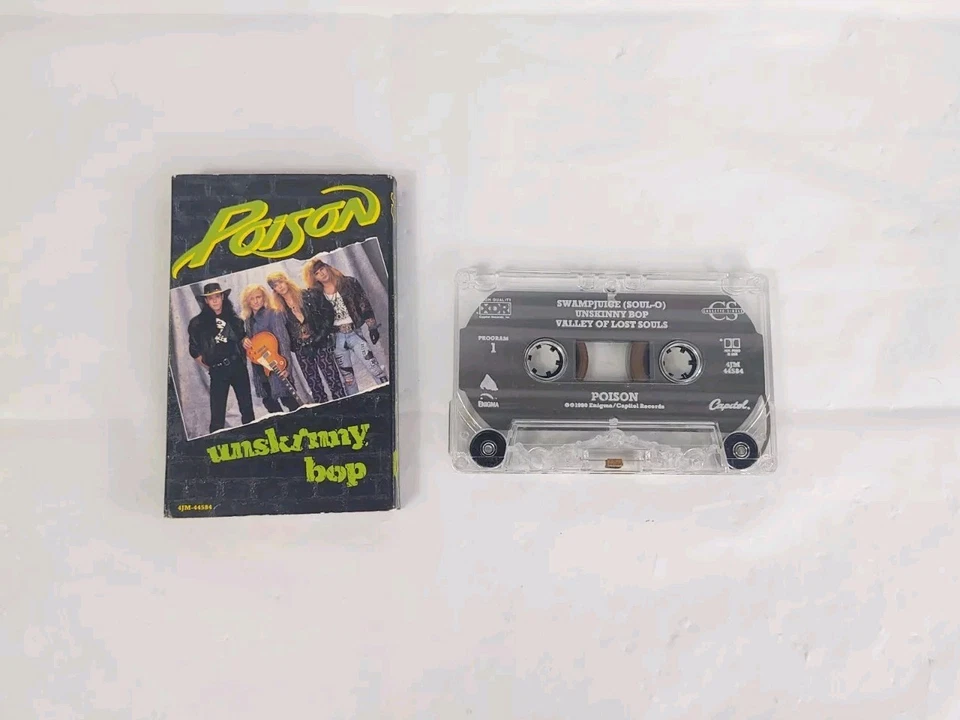Poison Unskinny Bop Single Cassette Tape 1990 Enigma Capitol Hair Metal Rock Vtg Foto 1 de 4