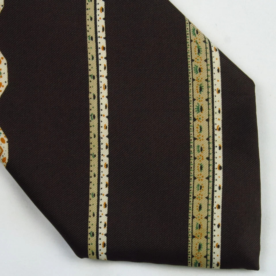 Vintage Oleg Cassini Brown Green Orange Striped Geometric 60s 70s 57"x3.5" Retro - Imagem 1 de 4