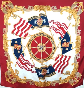 Vintage Echo Silk Scarf Large Square Royal Crest Nautical Flags Made in Japan - Picture 1 of 8