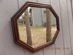 English Oak Octagen Shape 23 1/4 X 19 Wavy Glass Mirror Free S&H - Picture 1 of 15