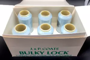 J&P Coats Bulky Lock 100% Blue Textured Nylon Thread Overlock Machines Set of 6 - Picture 1 of 5