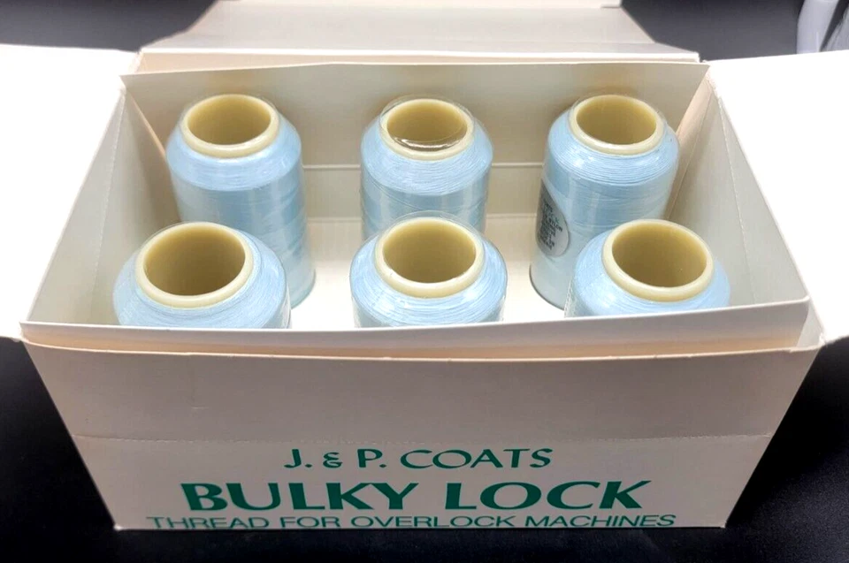 J&P Coats Bulky Lock 100% Blue Textured Nylon Thread Overlock Machines Set of 6 - Image 1 of 4