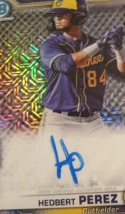 HEDBERT PEREZ On Card Auto Mojo Refractor 2021 Bowman BCMA-HP Milwaukee Brewers - Picture 1 of 6