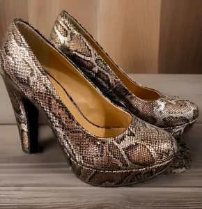 Call It Spring Platform Pumps Shoes Womens 6.5 Brown Snake Print Vegan Ladies - Picture 1 of 6
