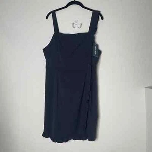 ModCloth NWT Ready to Ruffle Mini Dress Navy Size 14 Lined Cotton Blend Stretch - Picture 1 of 12