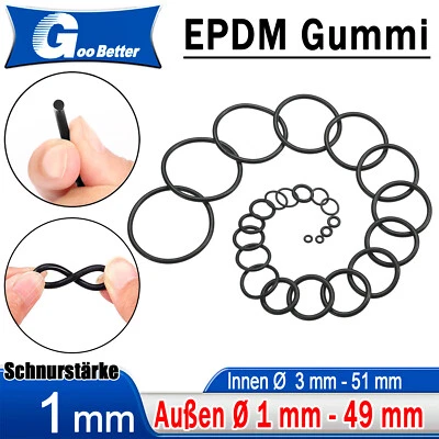 GOO BETTER EPDM O-Ring 3mm - 51mm,Schnurstärke 1,0 mm Dichtung Dichtring Oring Nullring 1mm