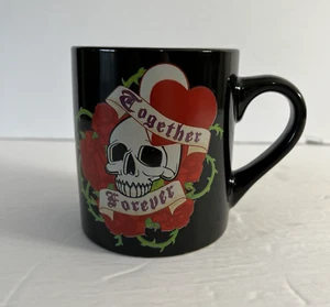 Silver Buffalo 2009 Together Forever Skull and Roses Ceramic Coffee Mug Gothic - Picture 1 of 7