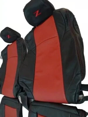 Fundas de asiento de cuero sintético Custom Fit para Nissan 350Z (2003-2008) - negras/rojas Foto 1 de 2