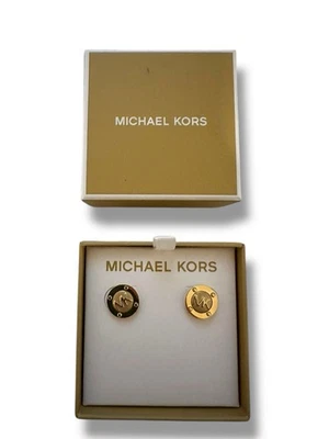 MICHAEL KORS MK Logo Yellow Gold Stainless Steel Stud Earrings MKJ1666710 + BOX - Image 1 of 3