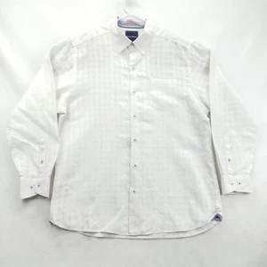 Tommy Bahama Shirt Mens Medium White Linen Cotton Textured Plaid Long Sleeve - Picture 1 of 13
