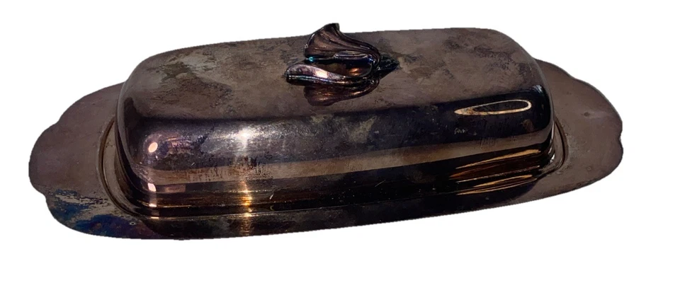 "Plato de mantequilla plateado vintage Oneida EE. UU. con tapa 8,5"" x 4""" Foto 1 de 4