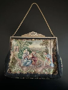 Antique Victorian Petit Point needlepoint brass hand bag - Picture 1 of 11