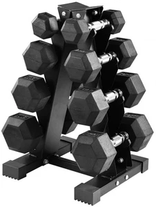 Rubber-Coated Hex Dumbbell Set with A-Frame Rack (Pairs) Weight Fitness Curl NEW - Picture 1 of 12