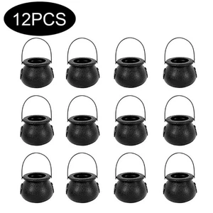 12 Halloween Mini Witch Cauldron Black Plastic Candy Basket Trick or Treat Decor - Picture 1 of 17