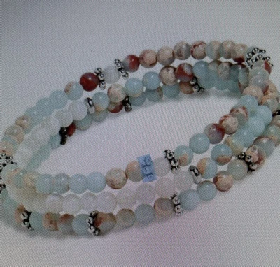 Aqua Terra Jasper & Mother of Pearl Gemstone Stretch Stack Bracelets (Set of 3) - Image 1 of 4