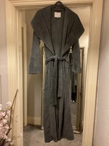 Next Ladies Grey Velour Long Dressing Gown with Pockets Size S - Picture 1 of 4