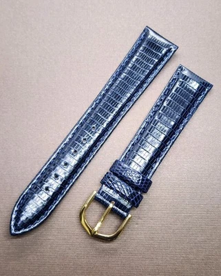 Vintage NOS 18mm Or 3/4" Navy Padded & Stitched Genuine Teju Lizard Watch Band  - Image 1 of 4