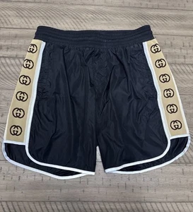 Gucci Swim Trunk Shorts Men Size 48 US M GG Black beige logo Sold Out Rare GG - Picture 1 of 10