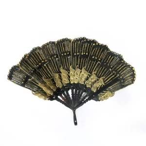 19th Century Leather and Gold Leaf Hand Fan - Picture 1 of 7