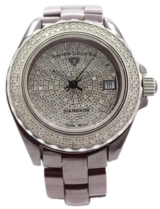 Swiss Legend Karamica Pave Diamond Dial & Bezel Ladies Quartz Wristwatch Ceramic - Picture 1 of 4