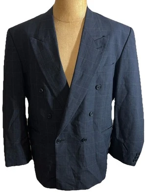 Abrigo Deportivo Raspinni Para Hombre 44R Doble Pecho Gris Lana Cuadros Chaqueta Usada Foto 1 de 4