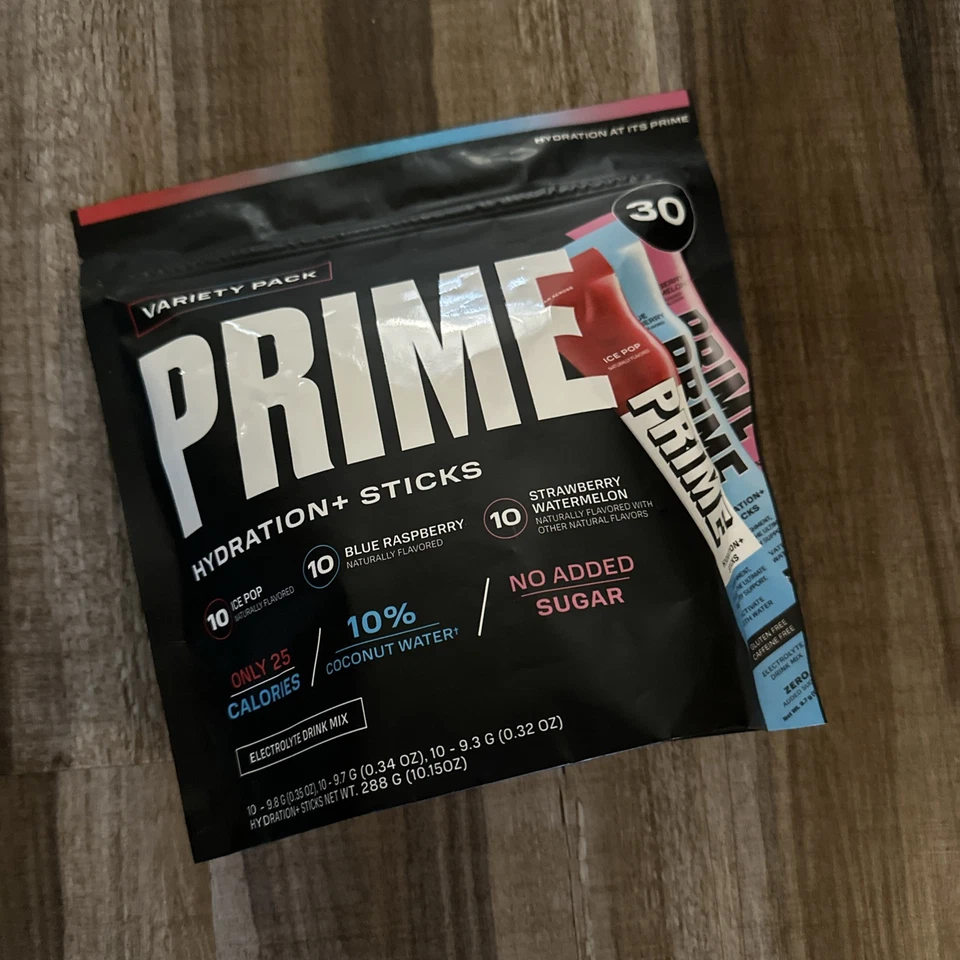 Prime Hydration Variety Pack Strawberry Watermelon 30 Sticks Total-Open Bag