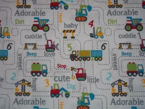 Fatto a mano 2 pezzi lenzuola culla/cotone bianco camion costruzioni - Foto 1 di 2