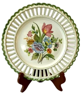 VTG Urbanu Zaccagnini Reticulated Italian Hand Painted Flowers Wall Art Plate - Picture 1 of 15