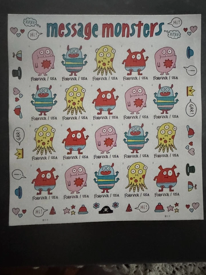 Scott #5636-5639 Message Monsters Pane of 20 Forever Stamps (2021) - Image 1 of 1