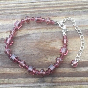 Red Crystal Bracelet or Anklet in Austrian Sparkling Wine Silver Plated Chain - Picture 1 of 7