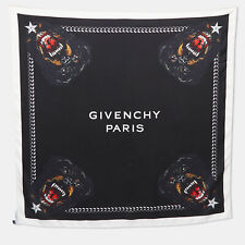 Givenchy Black Rottweiler Printed Silk Square Scarf